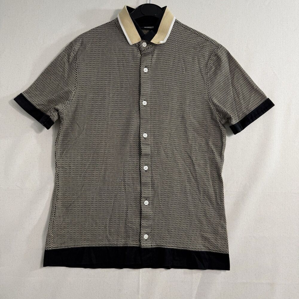 Murano Liquid Luxury Slim Fit Mens M Black Tan Geometric Button Up Shirt